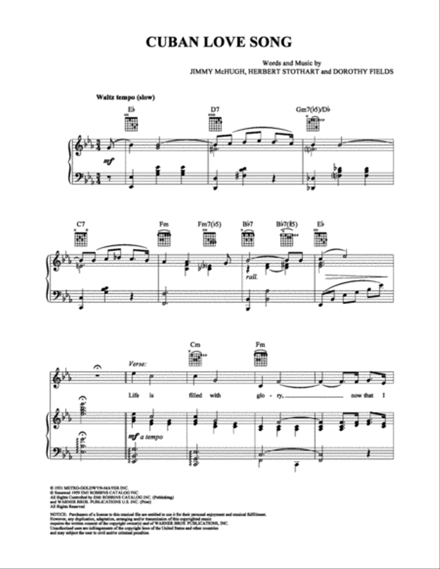Cuban Love Song Cuban Love Song Piano, Vocal, Guitar scores gallery preview page 1