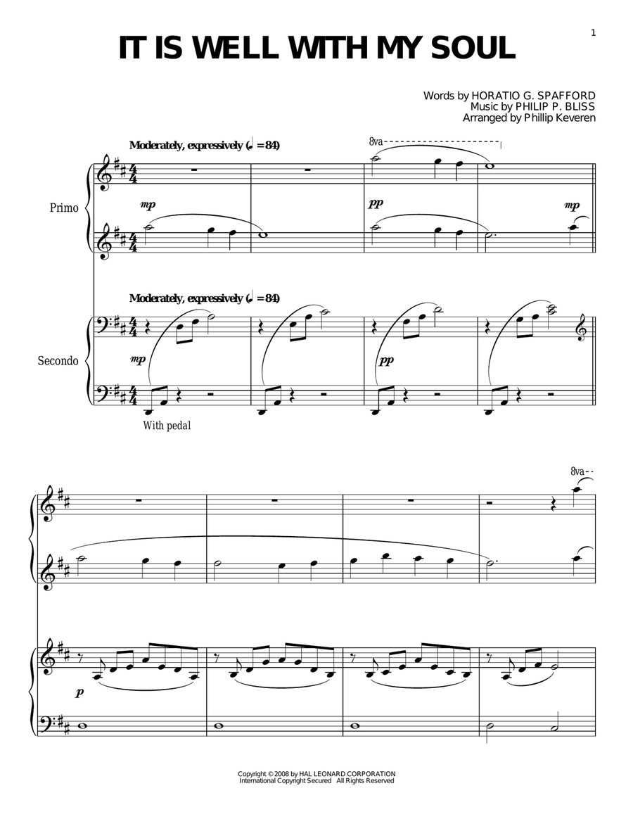 It Is Well With My Soul (arr. Phillip Keveren) Piano Duet scores gallery preview page 1