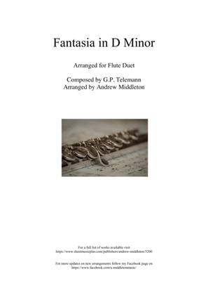 Book cover for Fantasia in D Minor arranged for Flute Duet
