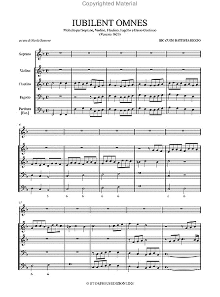 Iubilent Omnes. Motet for Soprano, Violin, Flautino, Bassoon and Continuo