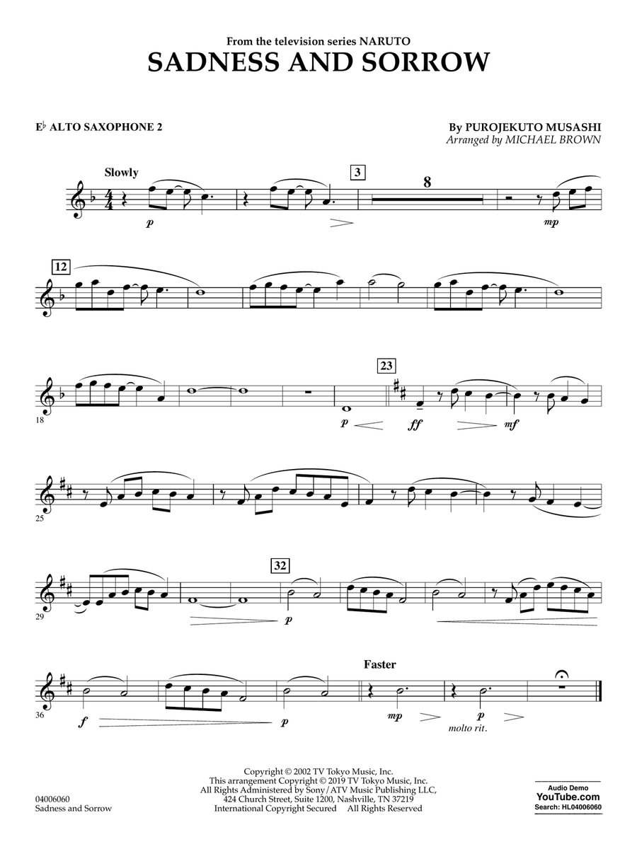 Sadness and Sorrow (from Naruto) (arr. Michael Brown) - Eb Alto Saxophone 2 Concert Band scores gallery preview page 1