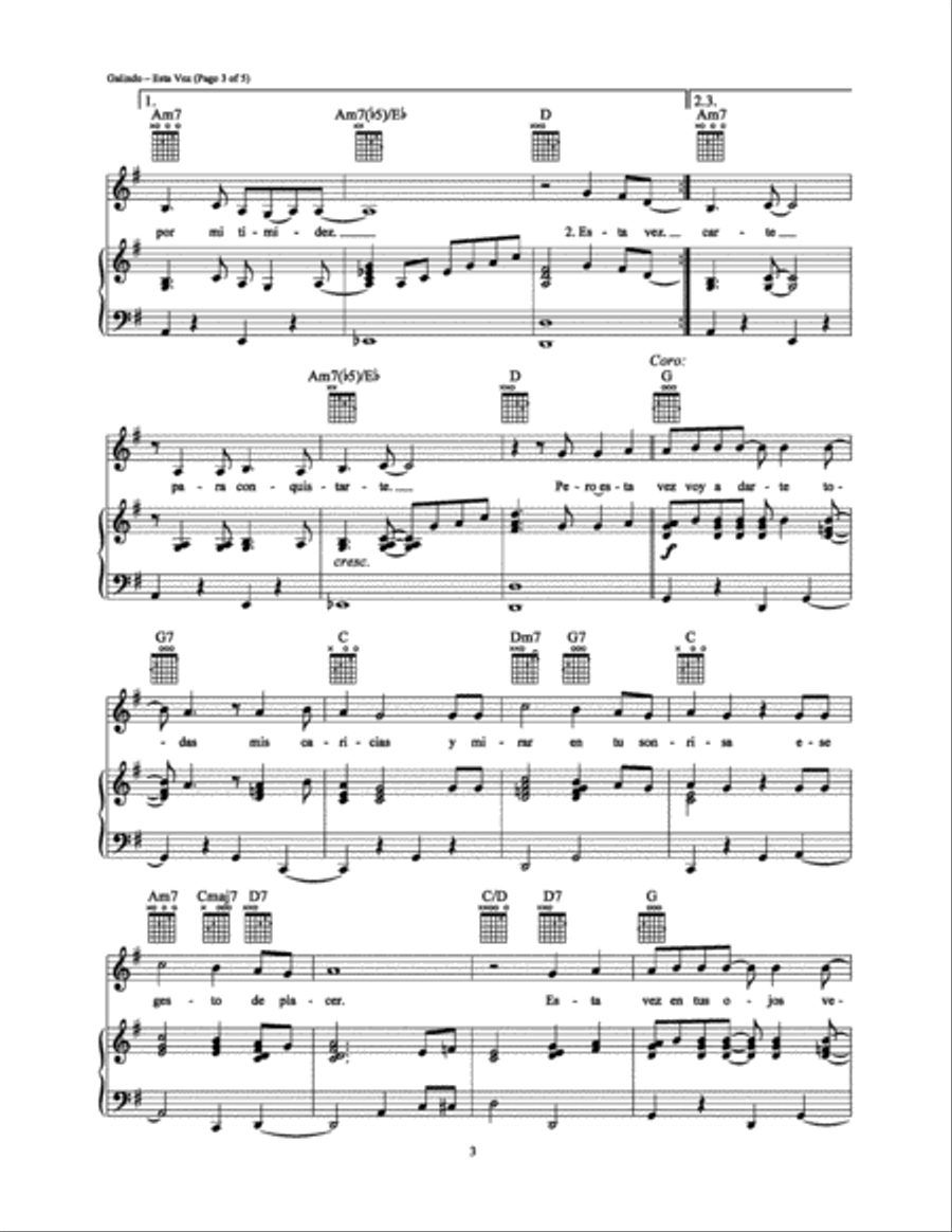 Esta Vez Piano, Vocal, Guitar scores gallery preview page 3