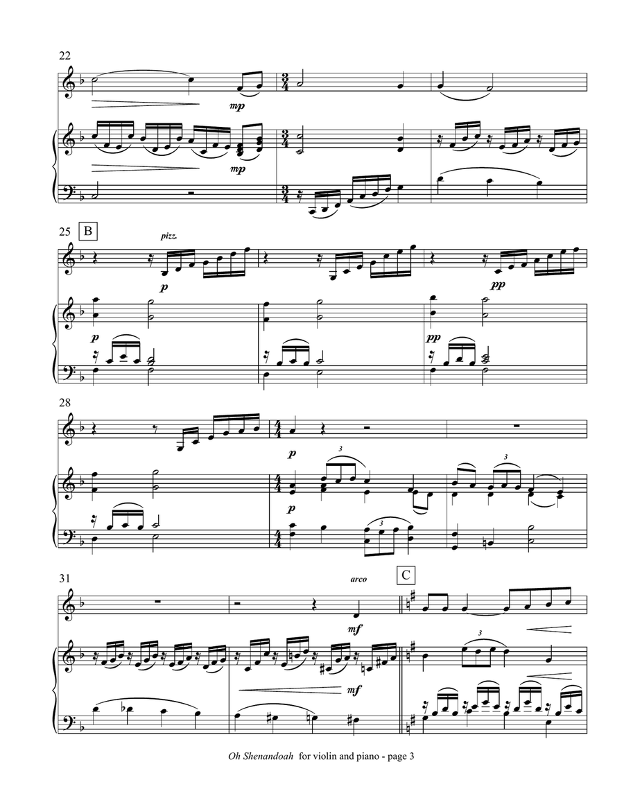 Oh Shenandoah (for violin and piano) Violin Solo scores gallery preview page 5