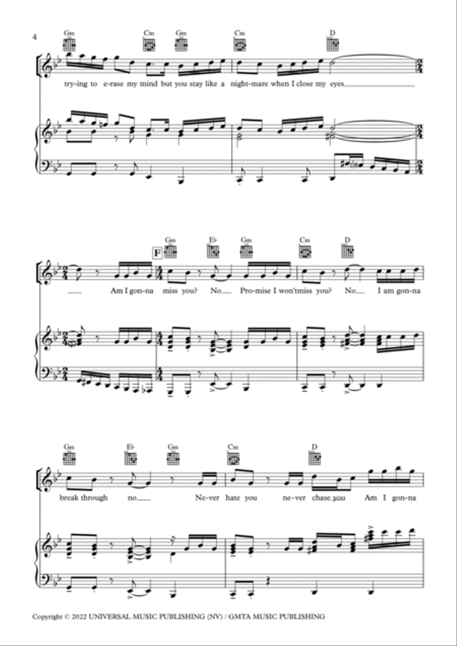 Miss You Piano, Vocal, Guitar scores gallery preview page 4