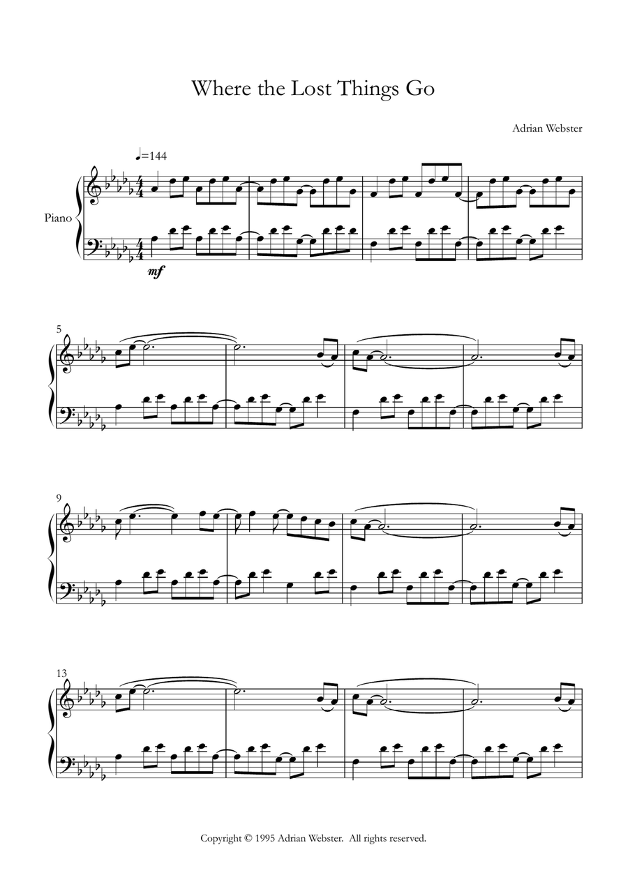 Where The Lost Things Go - CrusaderBeach - Beautiful Modern Piano Solo Piano Solo scores gallery preview page 1
