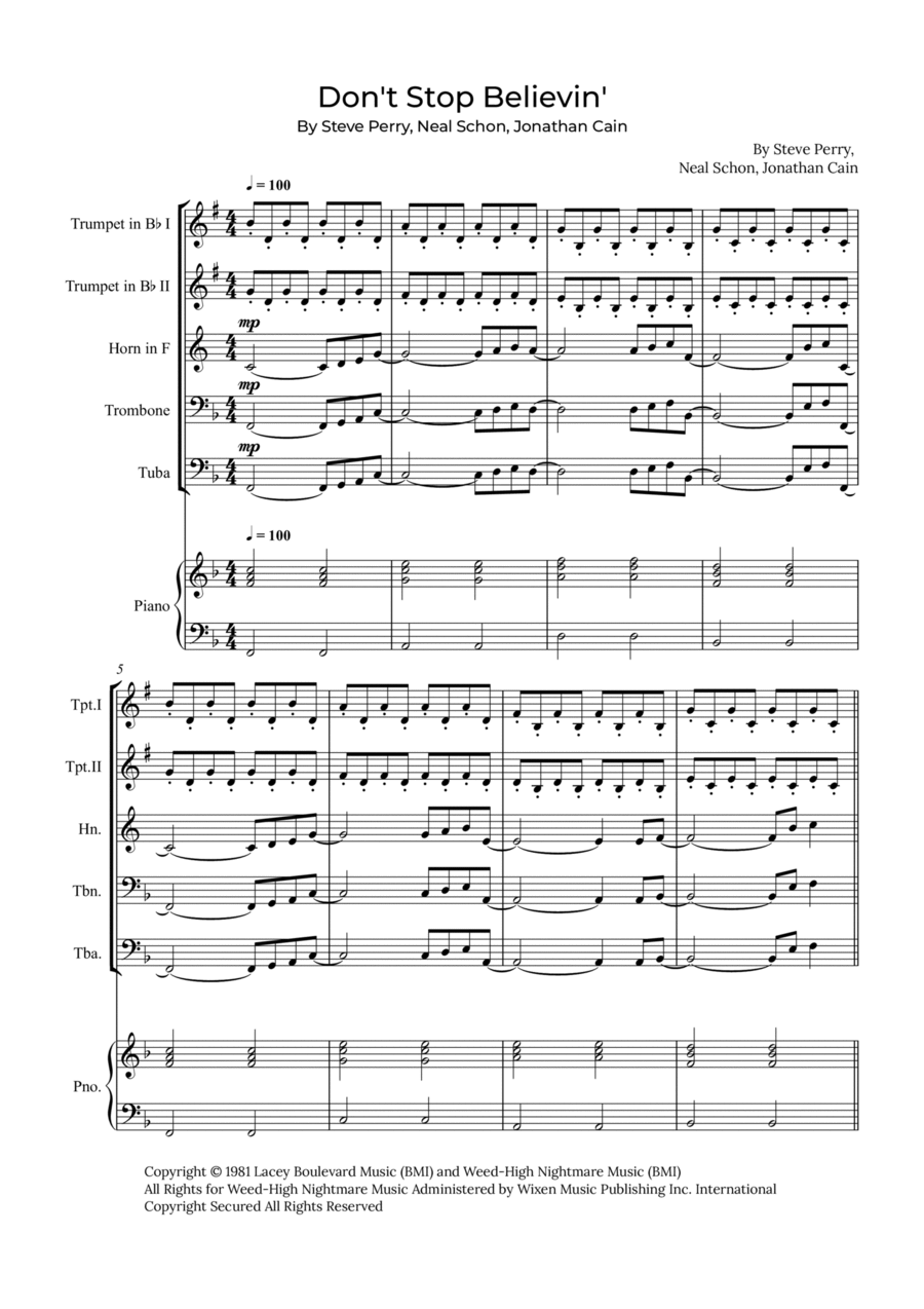 Don't Stop Believin' Don't Stop Believin' Brass Quintet scores gallery preview page 1