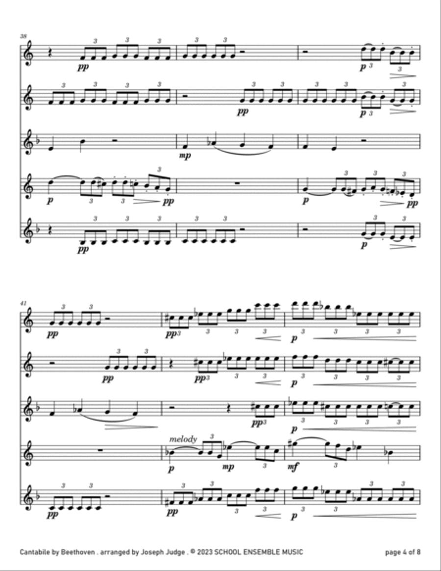 Cantabile by Beethoven for Saxophone Quartet in Schools Saxophone Quartet scores gallery preview page 4