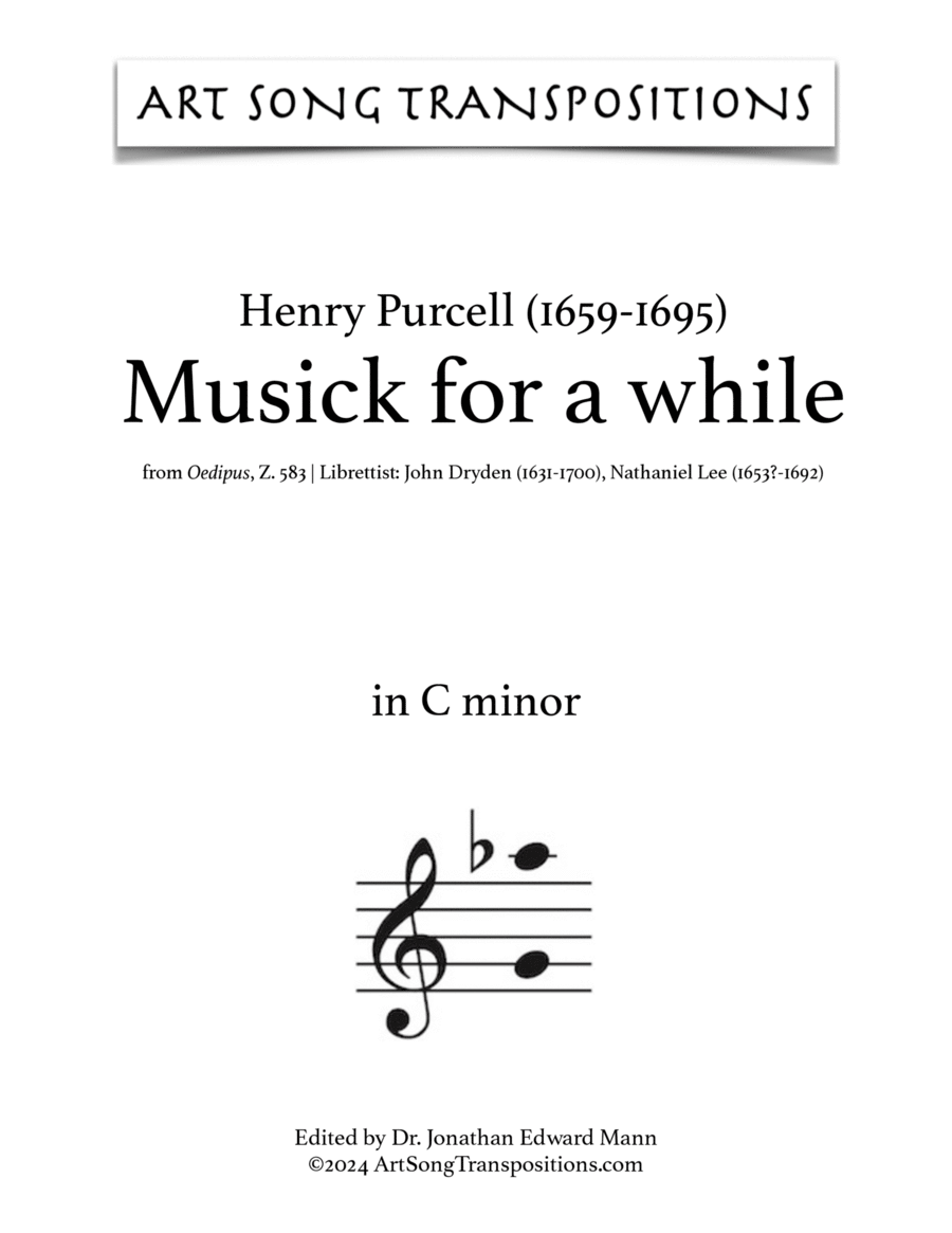 PURCELL: Musick for a while (transposed to C minor, B minor, and B-flat minor)