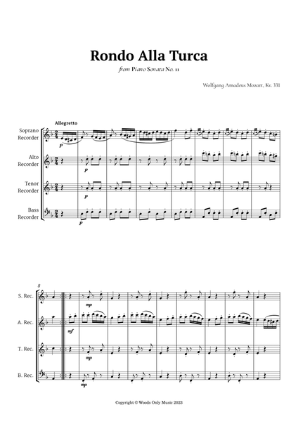 Rondo Alla Turca by Mozart for Recorder Quartet