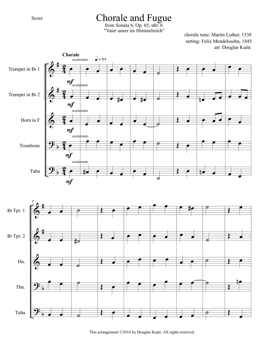 "Chorale and Fugue" (Vater unser im Himmelreich) for brass quintet image number null