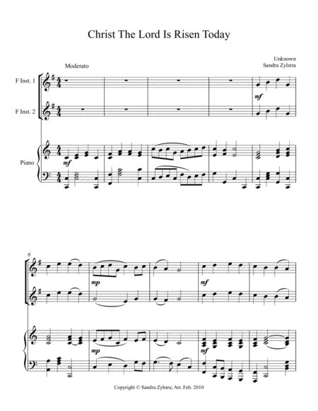 Christ The Lord Is Risen Today (treble F instrument duet)