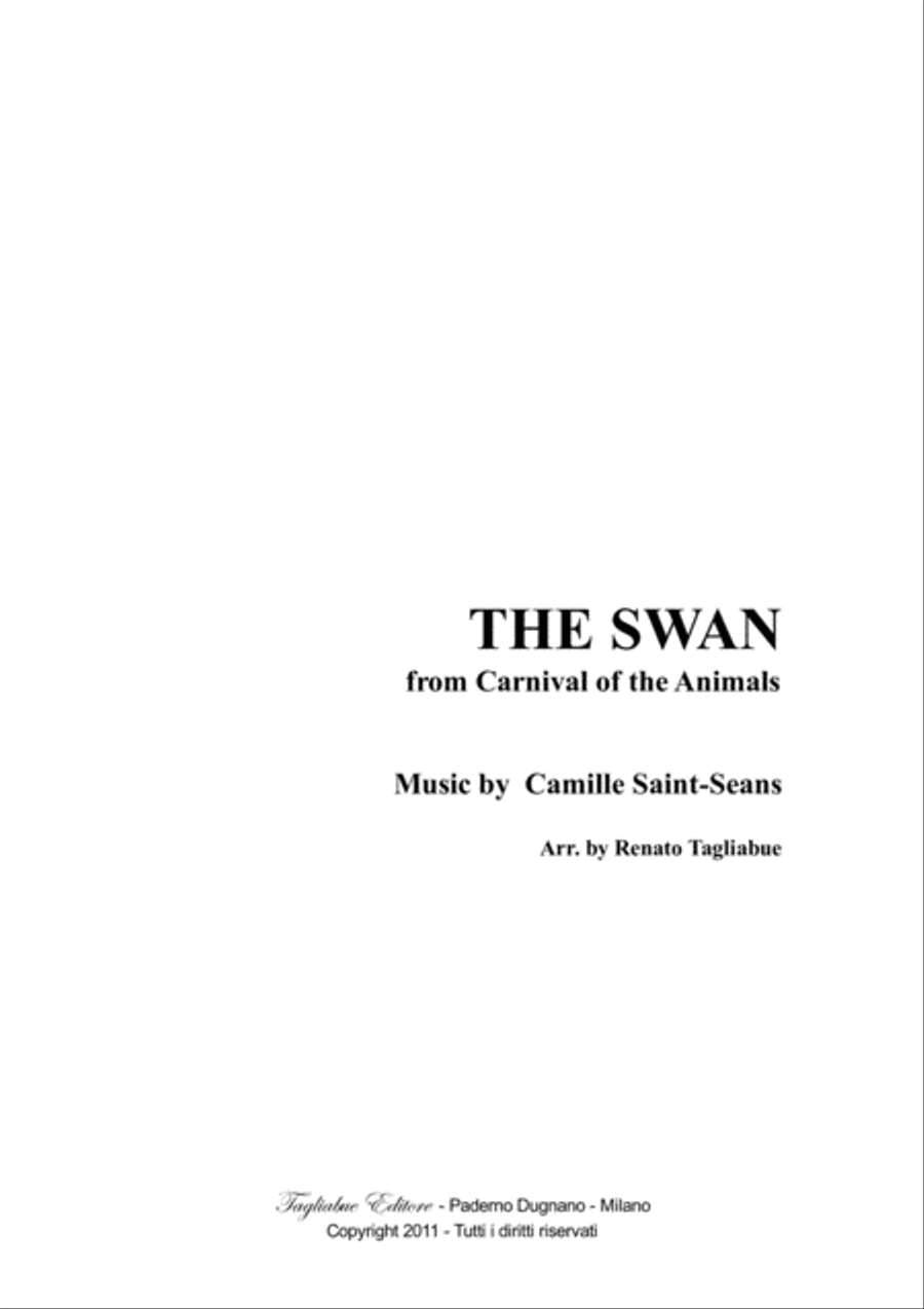 THE SWAN - LE CYGNE - Saint Saens - For SATB Choir in vocalization (or any ensemble in C) 4-Part scores gallery preview page 1
