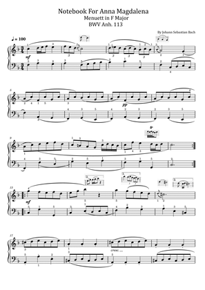 Bach Menuett in F Major - BWV Anh.113 - Notebook For Anna Magdalena Bach - Original