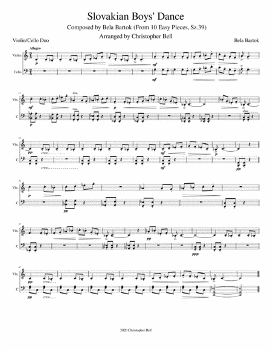Bela Bartok - Slovakian Boy's Dance(From 10 Easy Pieces) - Violin/Cello Duet String Duet scores gallery preview page 2
