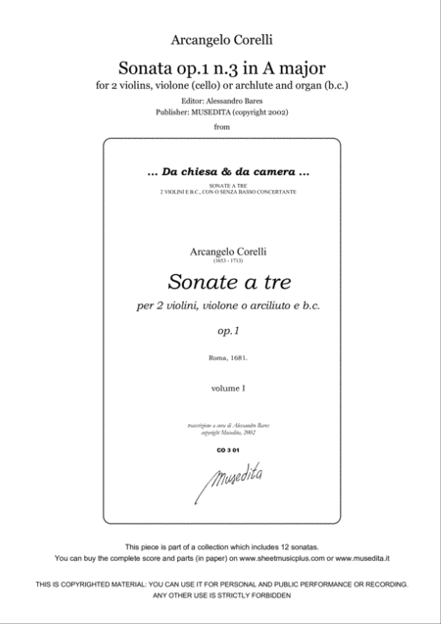 Corelli, Sonata op.1 n.3 in A major