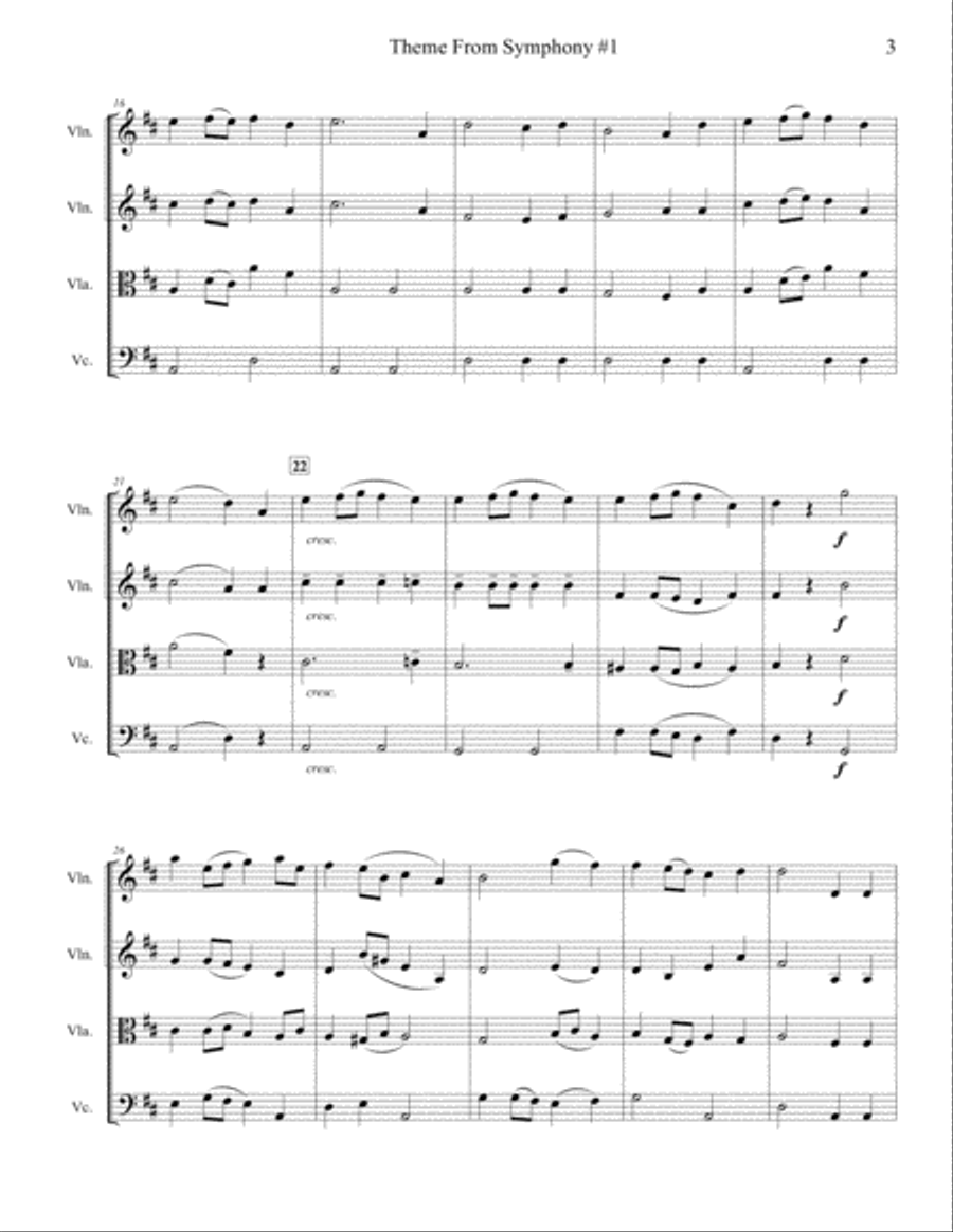 Theme from Brahms Symphony #1 for String Quartet String Quartet scores gallery preview page 3
