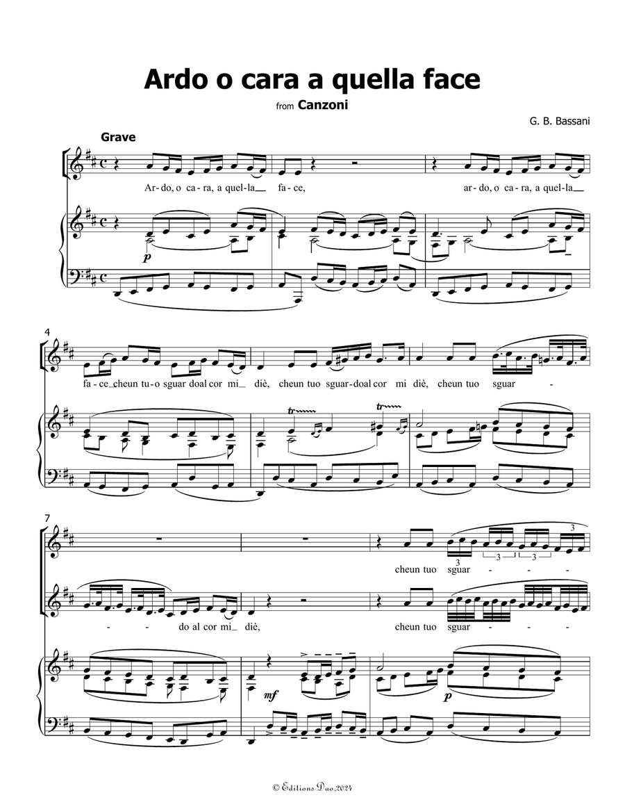 Ardo o cara a quella face, by Bassani, in D Major Voice scores gallery preview page 3