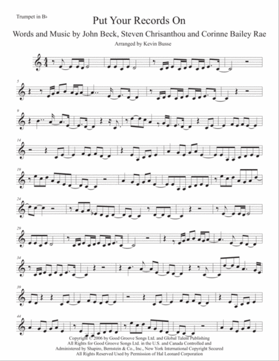 Put Your Records On Put Your Records On Trumpet Solo scores gallery preview page 1