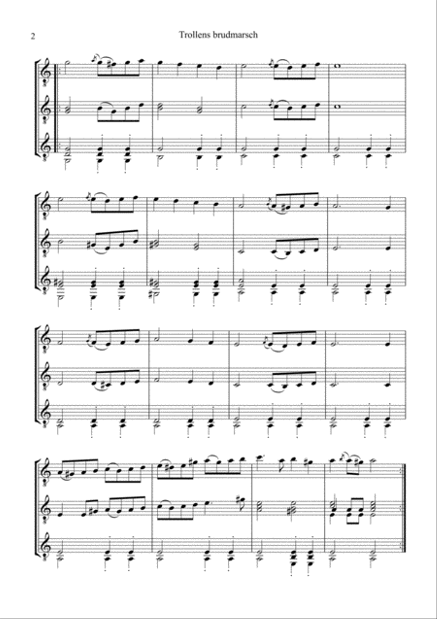 Trollens brudmarsch / Bridal march of the trolls for guitar trio Guitar Ensemble scores gallery preview page 2