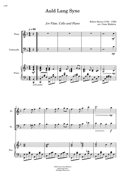 Auld Lang Syne - Flute, Cello and Piano (Full Score and Parts) image number null