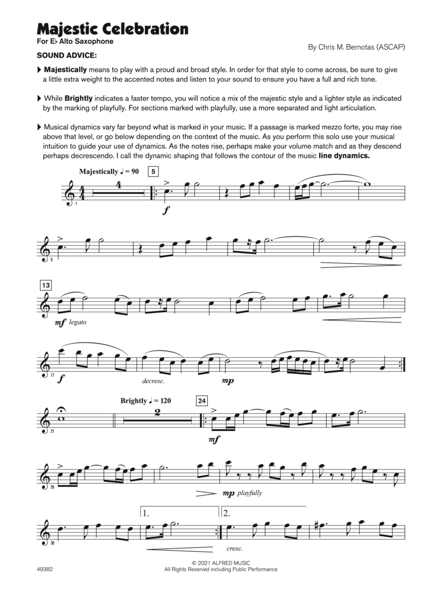 Majestic Celebration (Sound Innovations Soloist, Alto Sax) Small Ensemble scores gallery preview page 1