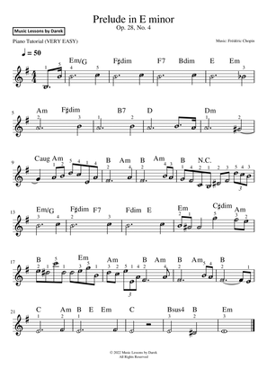 Prelude in E minor (VERY EASY PIANO) Op. 28, No. 4 [Frédéric Chopin]