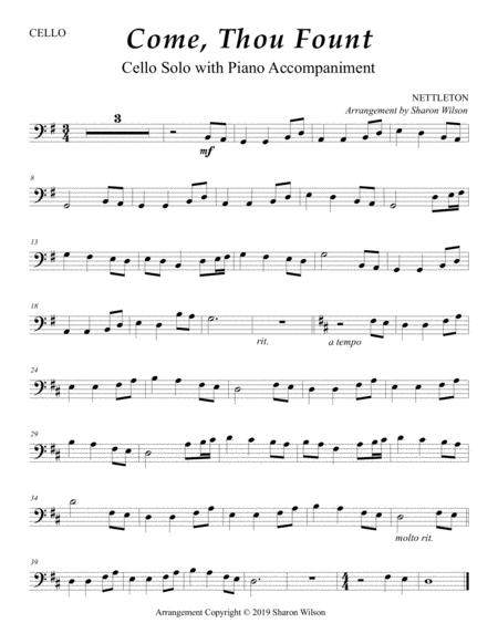 Come, Thou Fount of Every Blessing (Easy Cello Solo with Piano Accompaniment) image number null