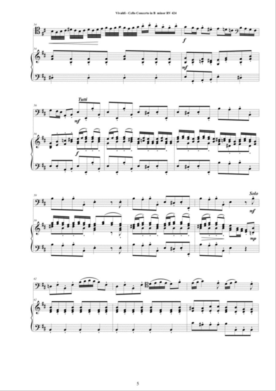 Vivaldi - Cello Concerto in B minor RV 424 for Cello and Cembalo (or Piano) String Duet scores gallery preview page 5