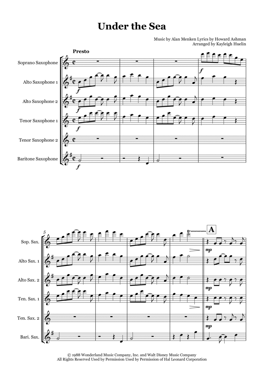 Under The Sea Under The Sea Woodwind Ensemble scores gallery preview page 1