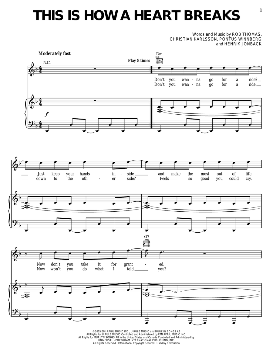 This Is How A Heart Breaks Piano, Vocal, Guitar scores gallery preview page 1