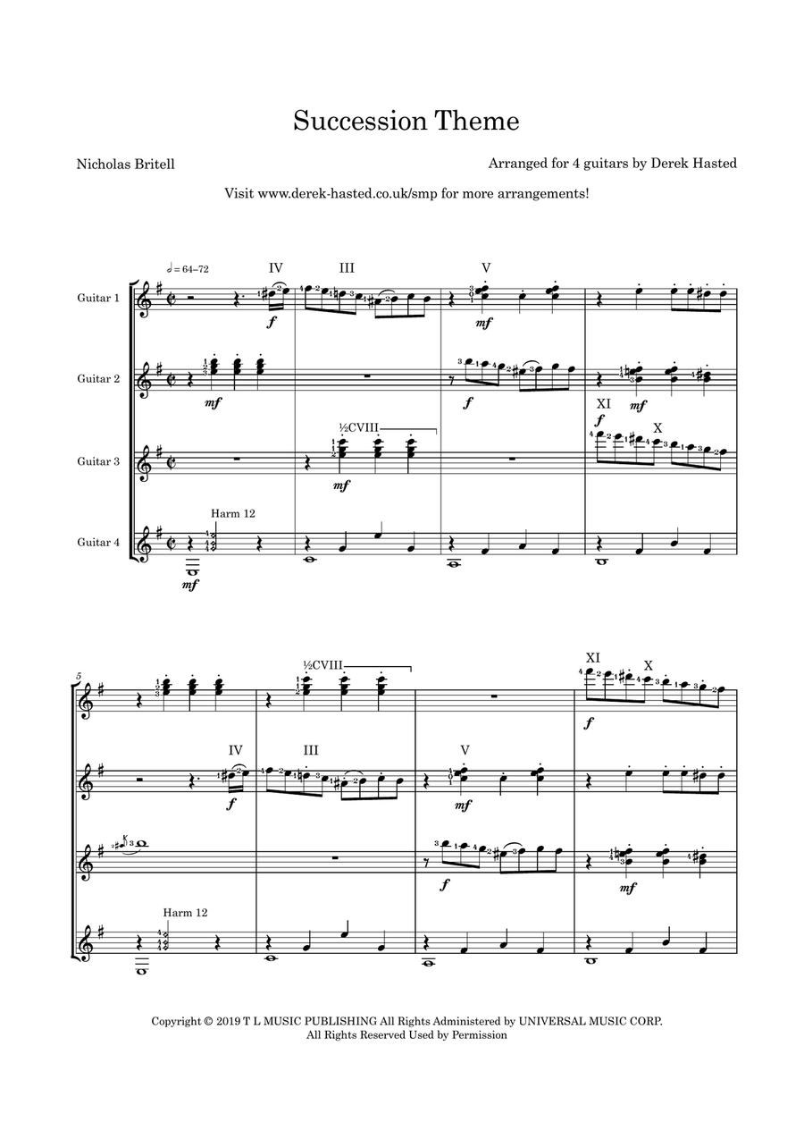 Succession Theme Guitar Ensemble scores gallery preview page 4
