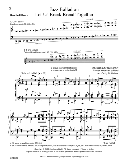 Jazz Ballad on Let Us Break Bread Together - Handbell Score image number null