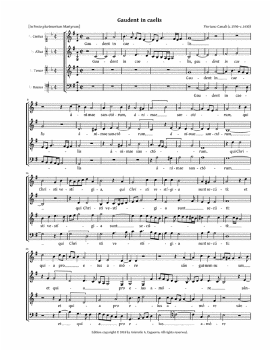 Gaudent in caelis (Canali) - SATB 4-Part scores gallery preview page 1