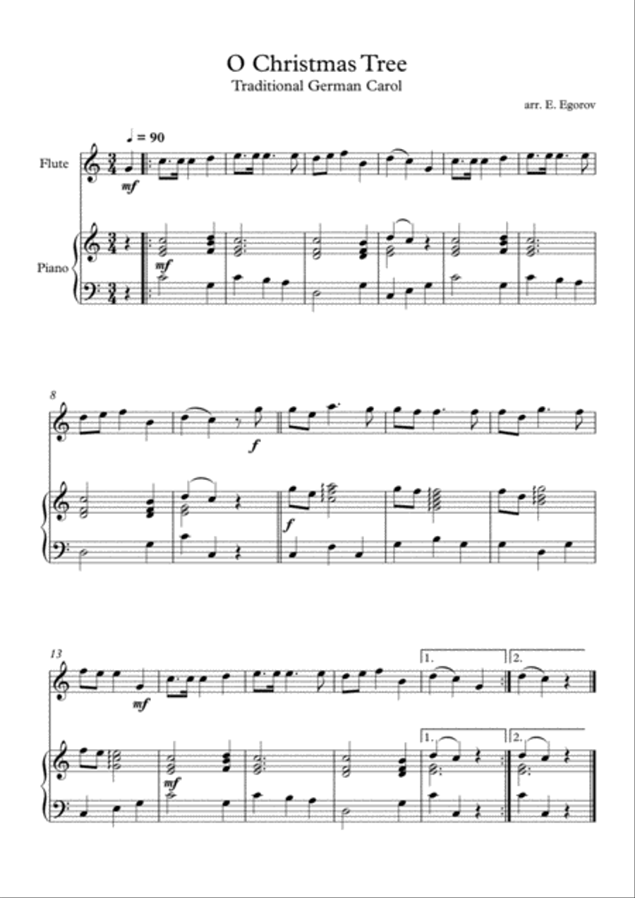 O Christmas Tree, Traditional German Carol, For Flute & Piano Flute Solo scores gallery preview page 1