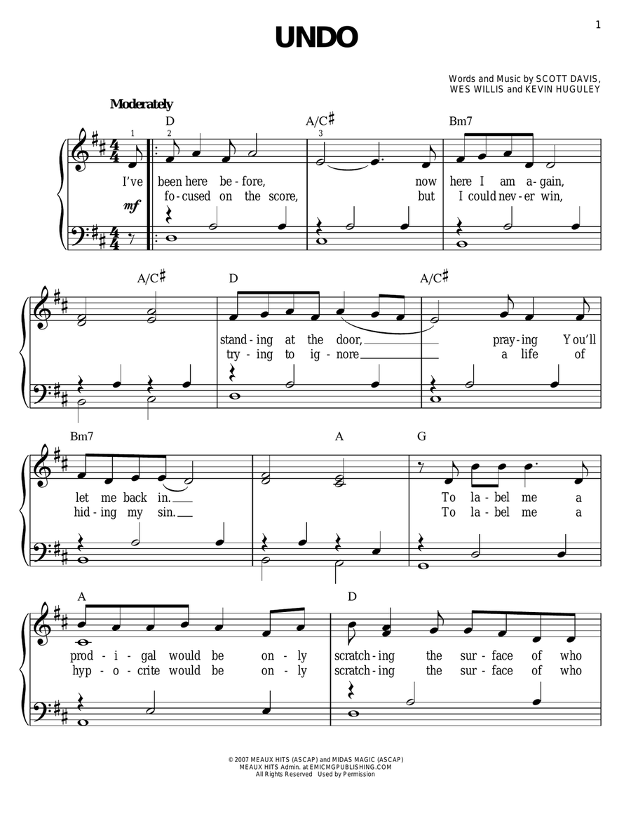Undo Easy Piano scores gallery preview page 1