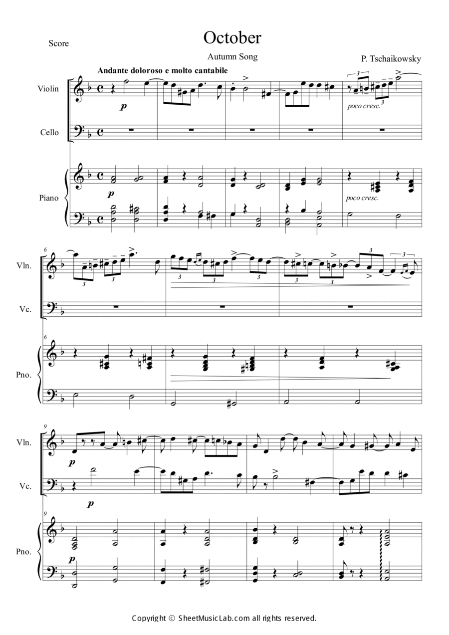 October : Autumn song (from The Seasons) Piano Trio scores gallery preview page 1
