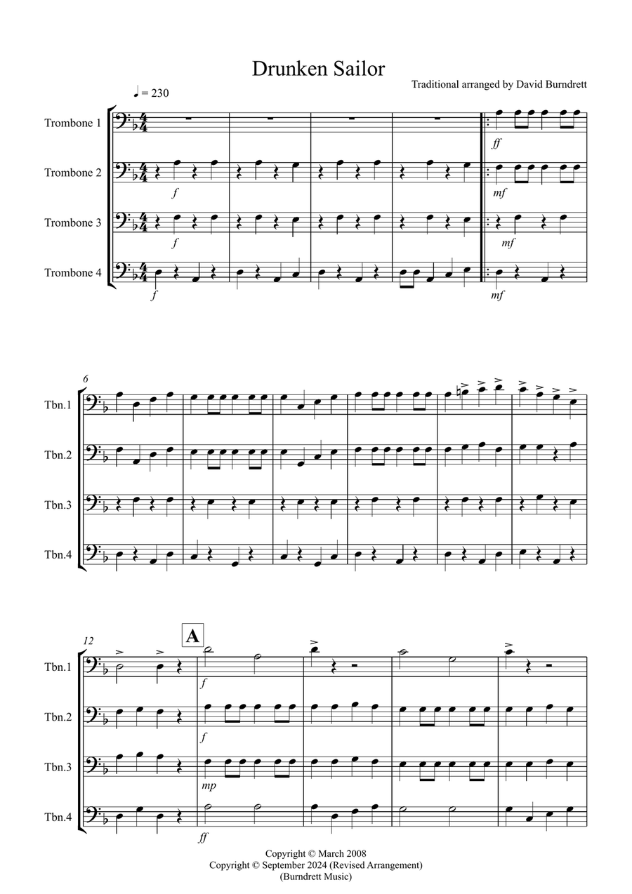 Book cover for Drunken Sailor for Trombone Quartet