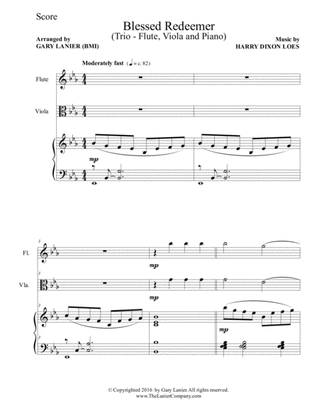 BLESSED REDEEMER (Trio – Flute, Viola & Piano with Score/Parts) image number null