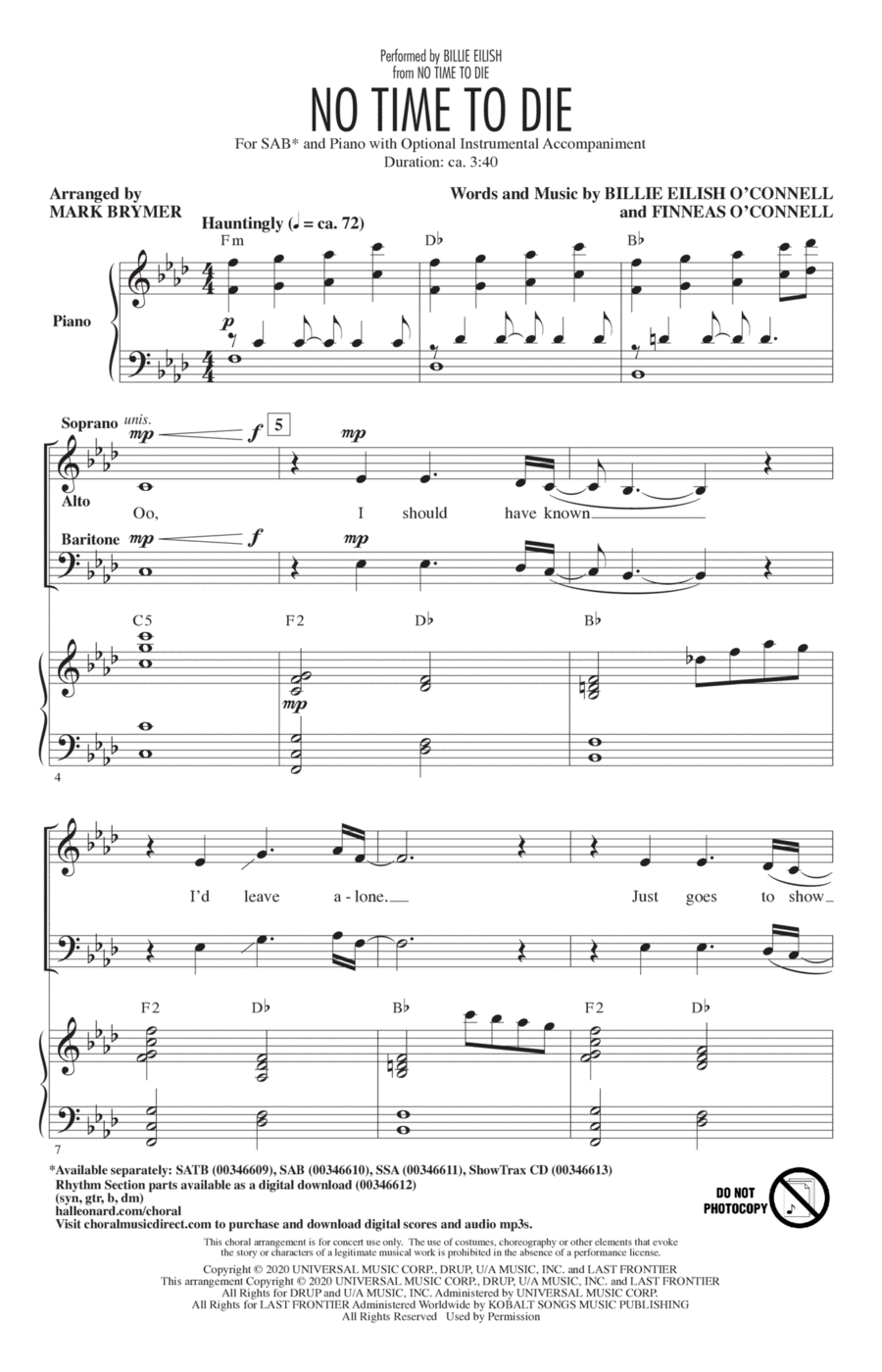 No Time To Die (arr. Mark Brymer) 3-Part scores gallery preview page 1