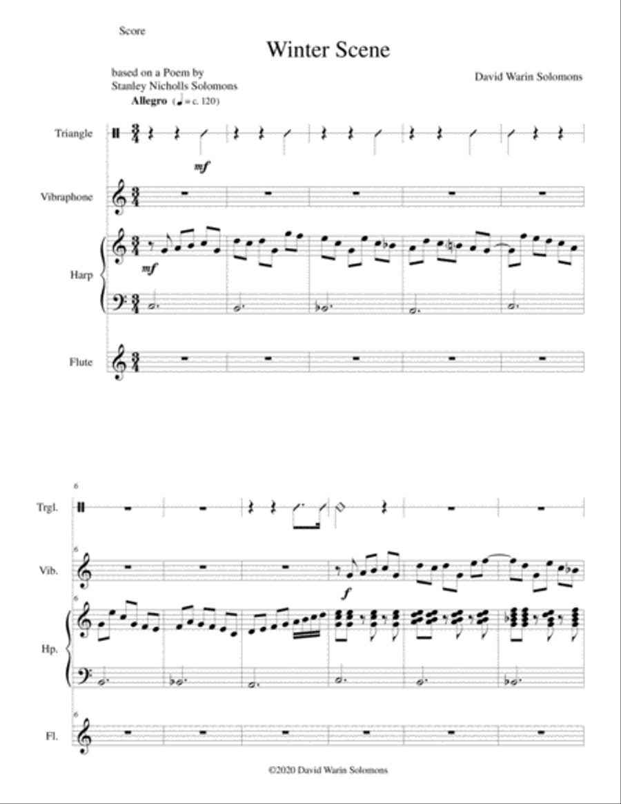 Winter Scene for flute, harp (or 2 harps), vibraphone and triangle Flute scores gallery preview page 1