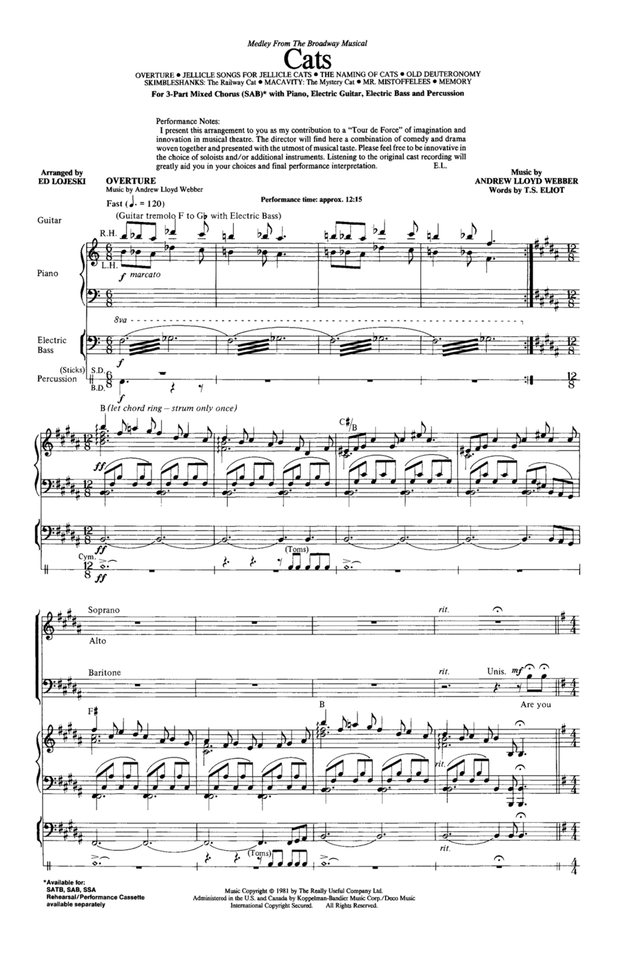 Cats (Medley) (arr. Ed Lojeski) 3-Part scores gallery preview page 1