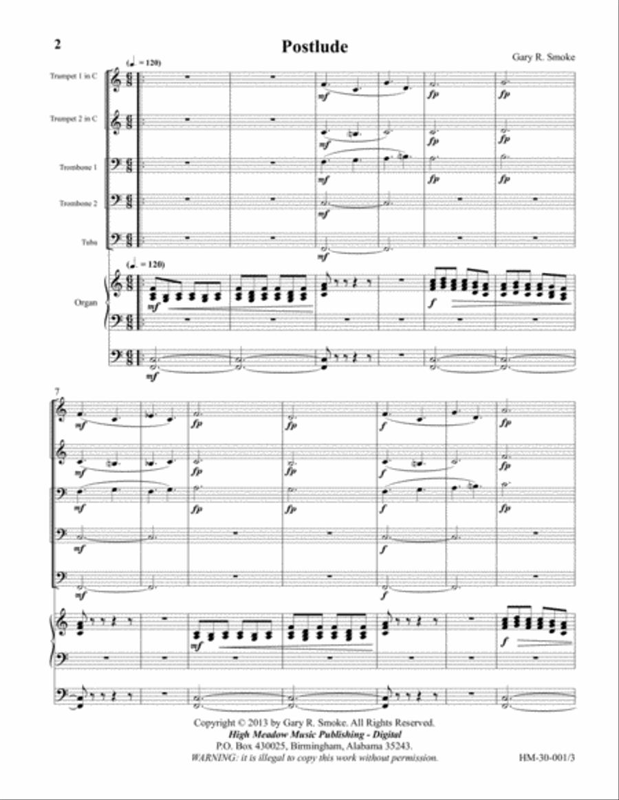 Postlude for Brass Quintet and Organ Small Ensemble scores gallery preview page 2