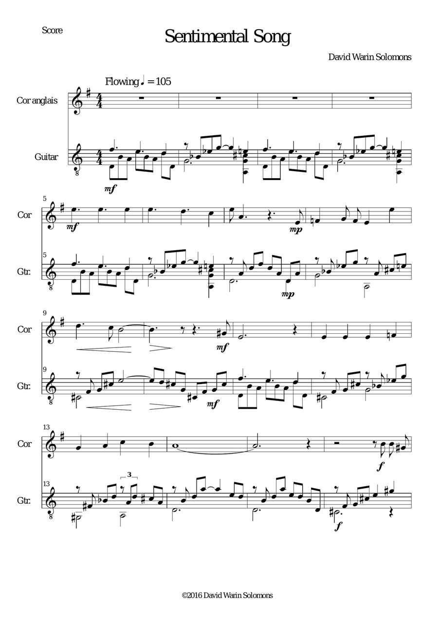 Sentimental Song for cor anglais and guitar English Horn scores gallery preview page 1