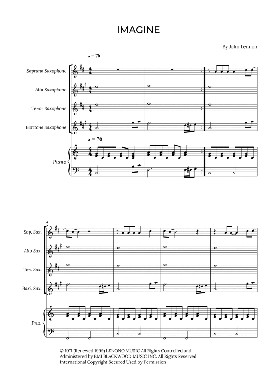 Imagine Saxophone Quartet scores gallery preview page 1