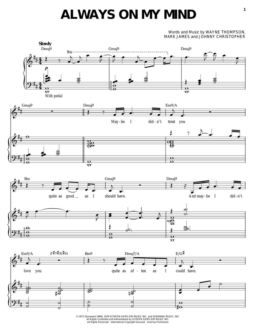 Always On My Mind Always On My Mind Piano, Vocal scores gallery preview page 1