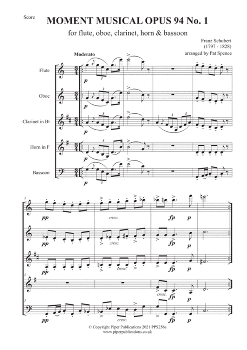 SCHUBERT MOMENT MUSICAL OPUS 94 No. 1 for woodwind quintet