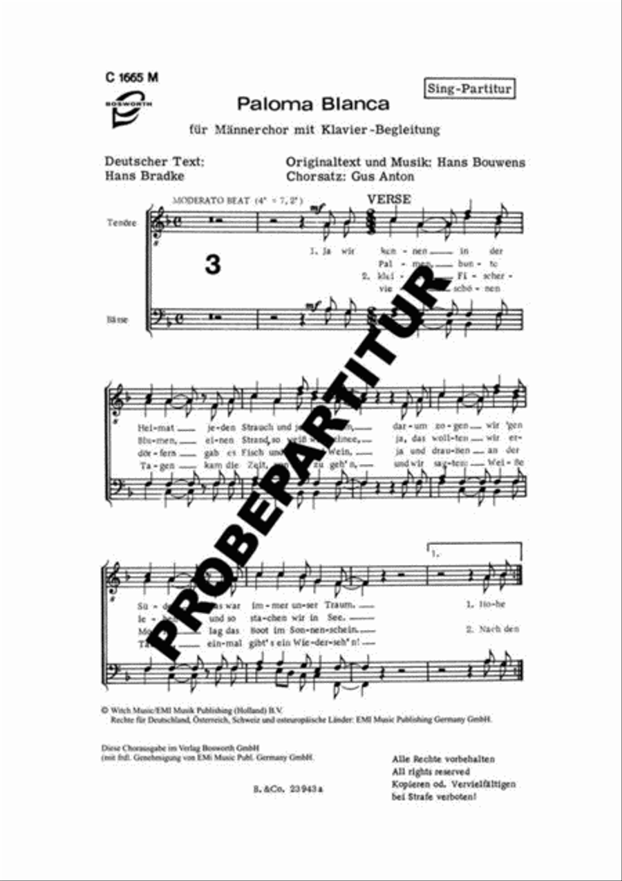 Paloma blanca Men's Choir scores gallery preview page 1