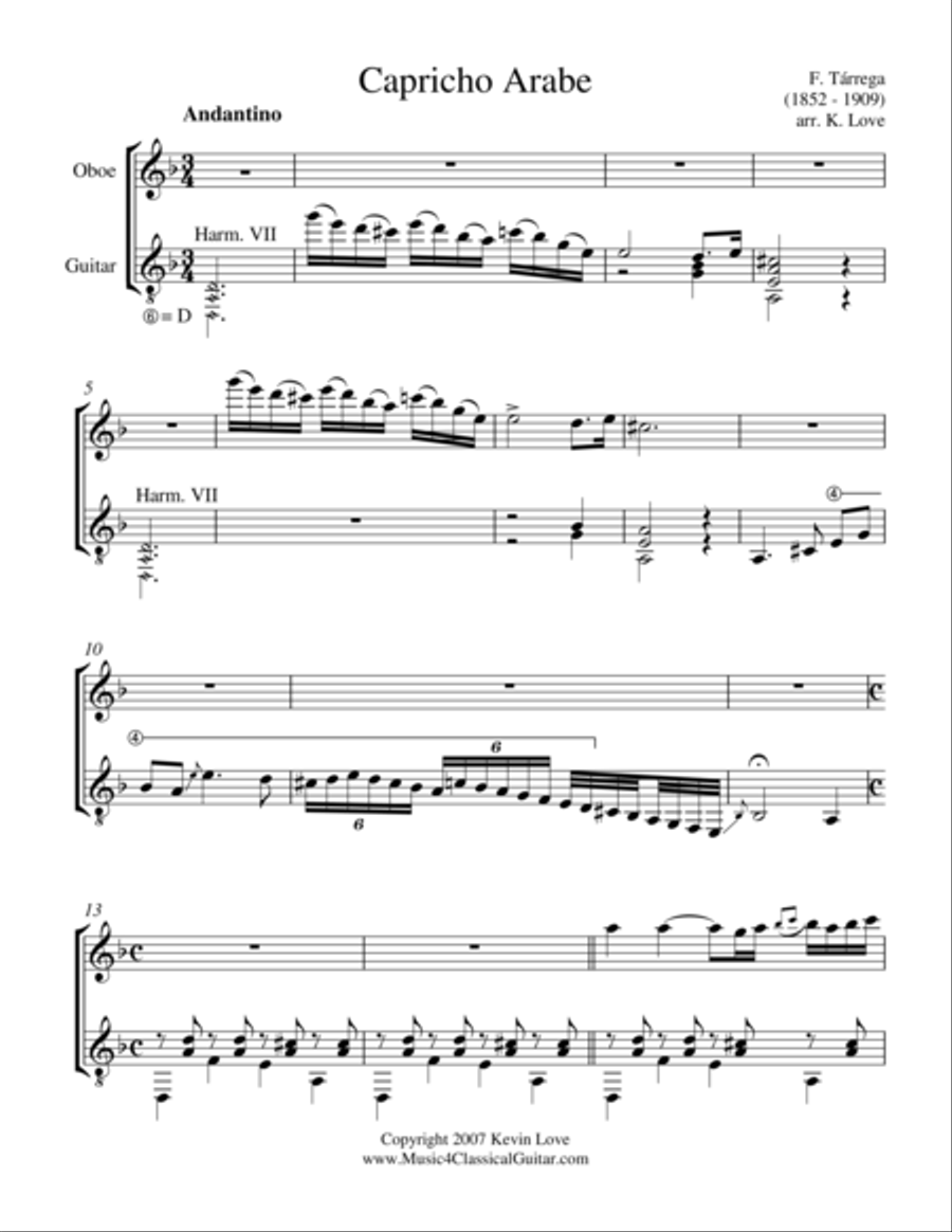Capricho Arabe (Oboe and Guitar) - Score and Parts Oboe scores gallery preview page 1