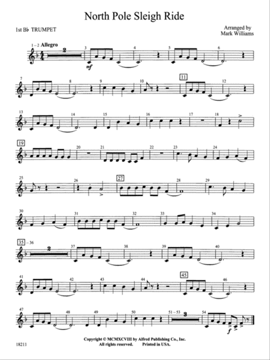 North Pole Sleigh Ride: 1st B-flat Trumpet Concert Band scores gallery preview page 1