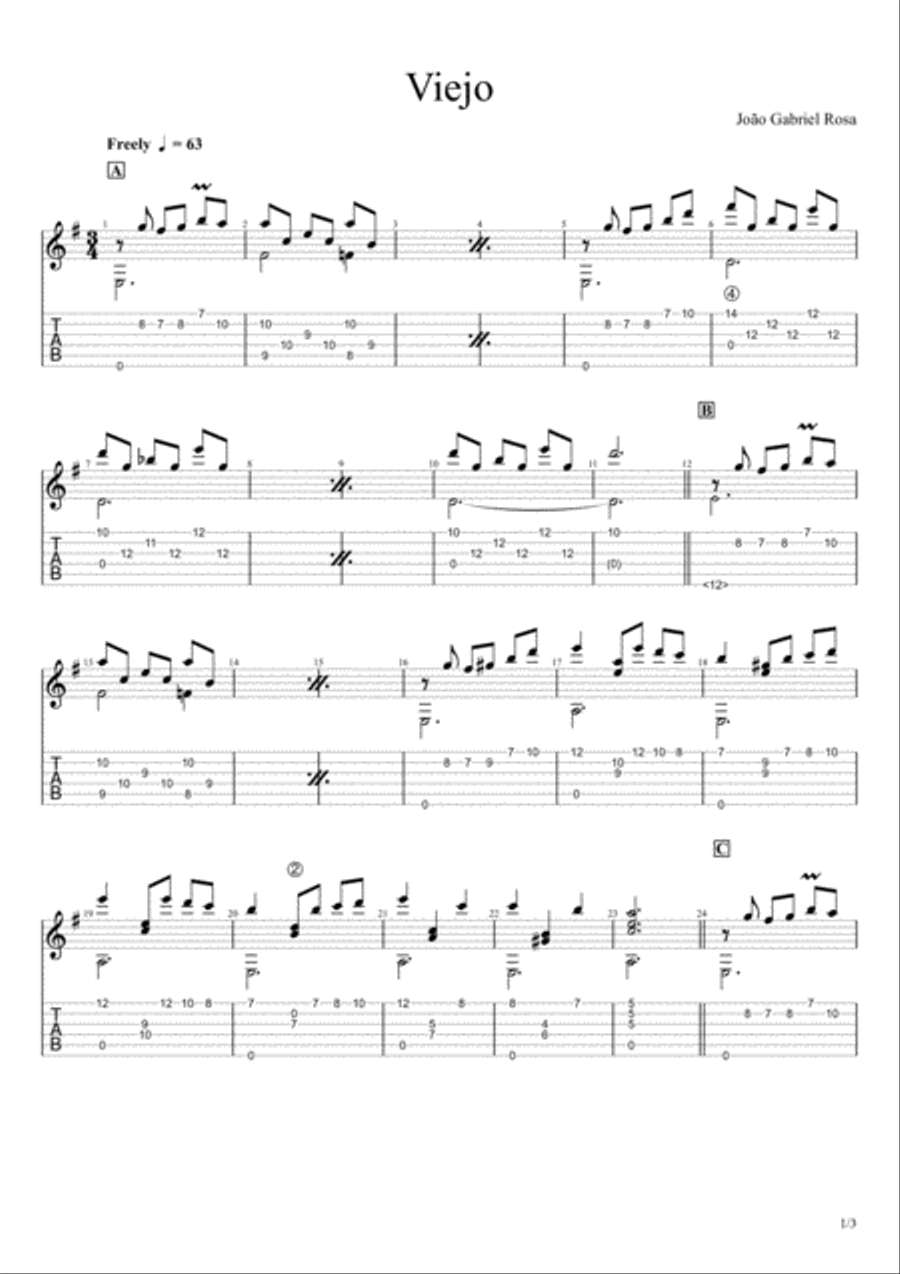 Viejo (tab) Viejo (tab) Guitar Tablature scores gallery preview page 1